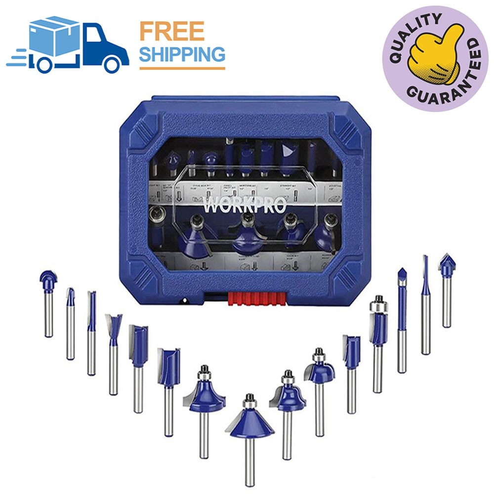 WORKPRO 15-Piece Router Bits 1/4-Inch Shank Tungsten Carbide with Storage Case