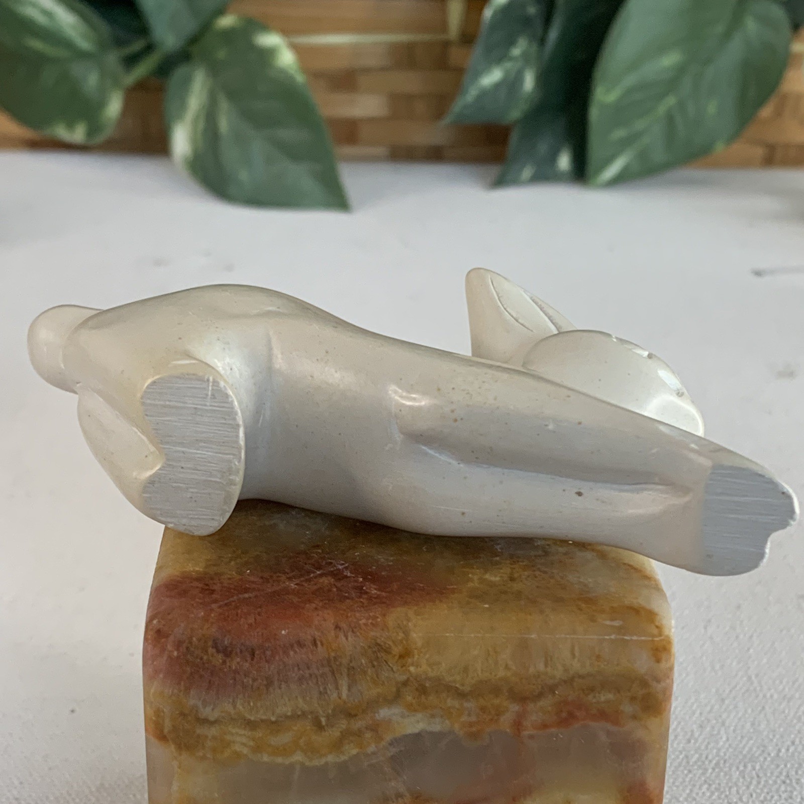 Large Soapstone Carved Rabbit Figurine Stone Bunny Carving Animal Figure 4.2”