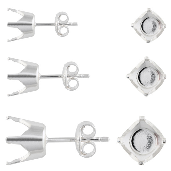 Sterling Silver Stud Posts Earrings for Setting Chaton Shape Crystals