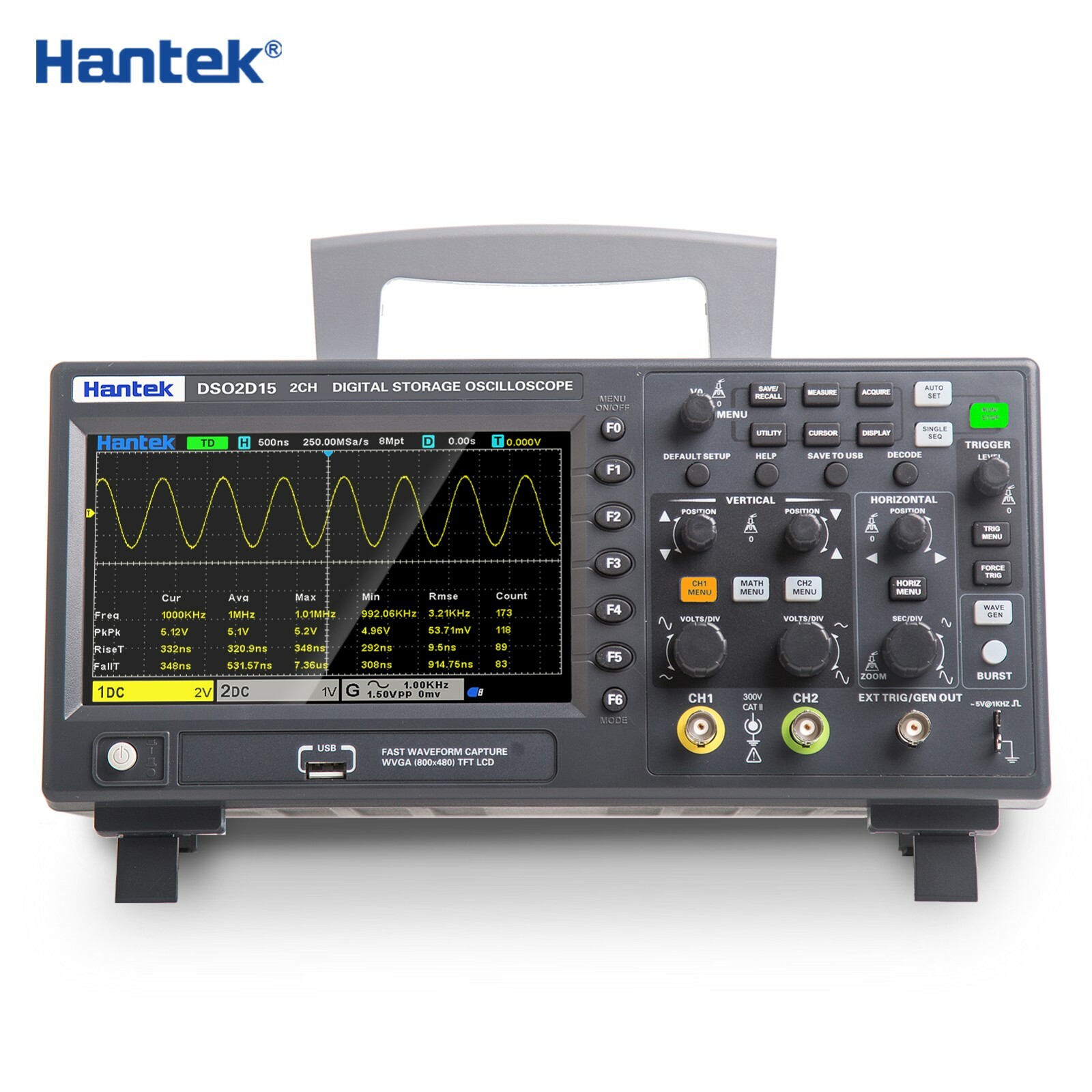 Hantek Digital DSO2000 Series Oscilloscope 2CH+1CH 1GSa/s 100/150MHz 25MHz AWG