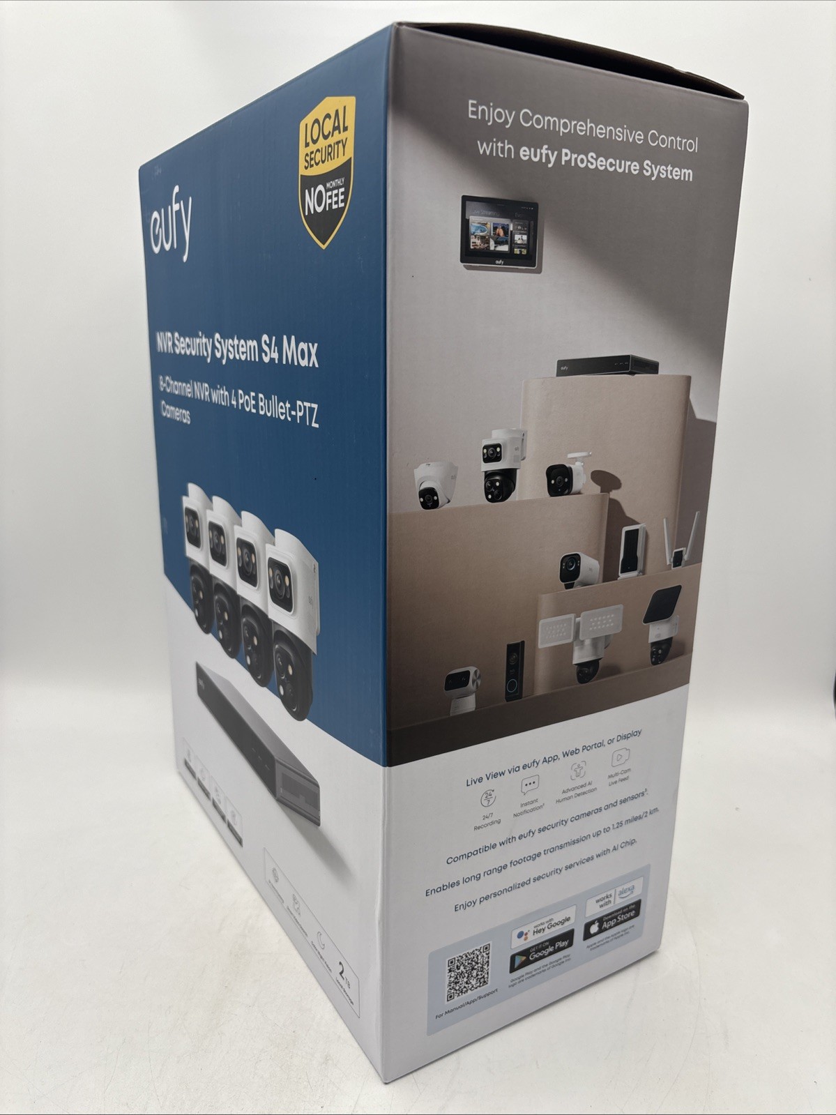 eufy PoE NVR Security System S4 Max 8CH NVR w/4 PoE Bullet 2TB - White - NEW