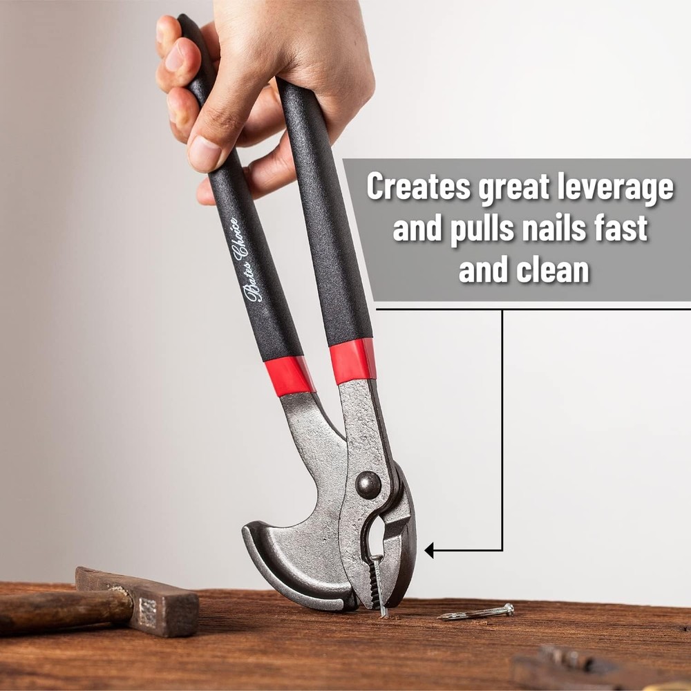Nail Puller Iron 11-Inch Carpenter Hand Tool with Plastic Grip for Construction
