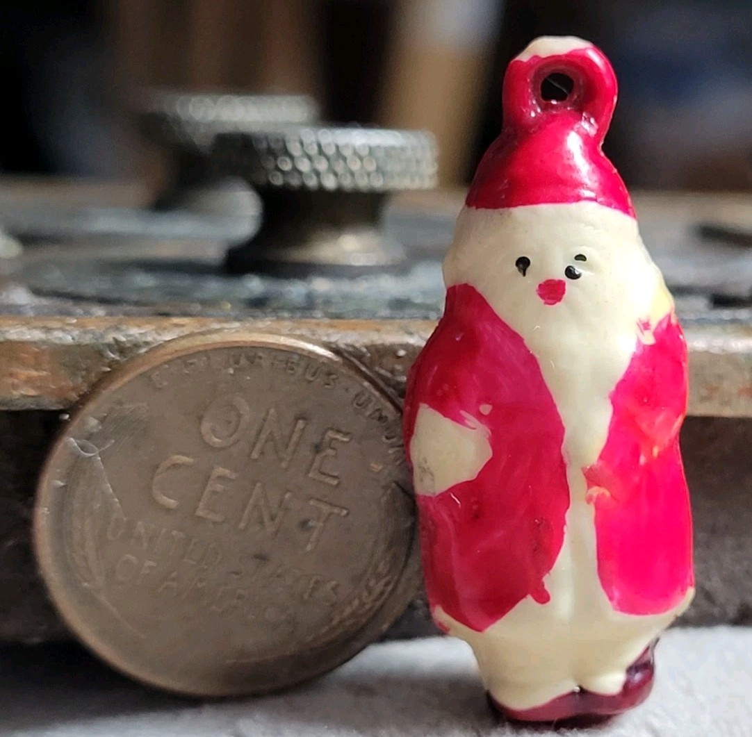 Vintage Celluloid Puffy Santa Claus Charm Prize Jewelry