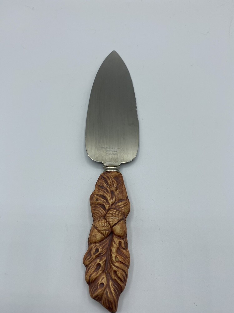 Stainless Steel Shefield England Cake Server Knife Ceramic? Handle Signed