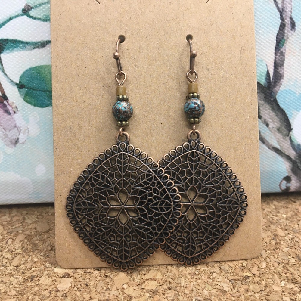 2” Bronze-tone Earring Boho Bead Set Dangle Drop Hook New Free Ship 3895