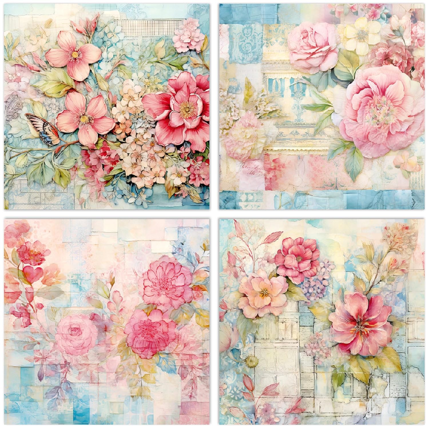 24 Sheets Floral Scrapbook Paper Pads 6X6 Single-Sided Flowers Pattern Decorativ