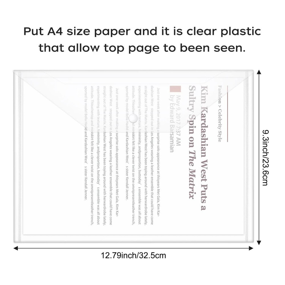 30pcs Plastic Envelopes, Clear Reusable Poly Envelope Waterproof File Folder