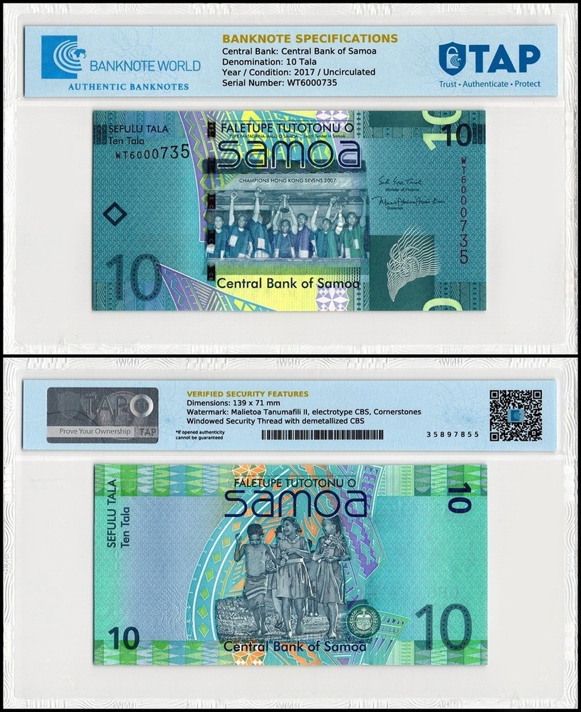 Samoa 10 Tala, 2017 ND, P-39b, UNC, TAP Authenticated