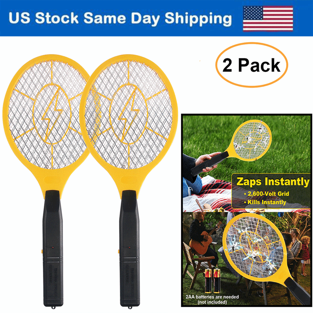 2Pcs Electric Mosquito Fly Swatter Handheld Bug Zapper Killer Pest Insect Racket