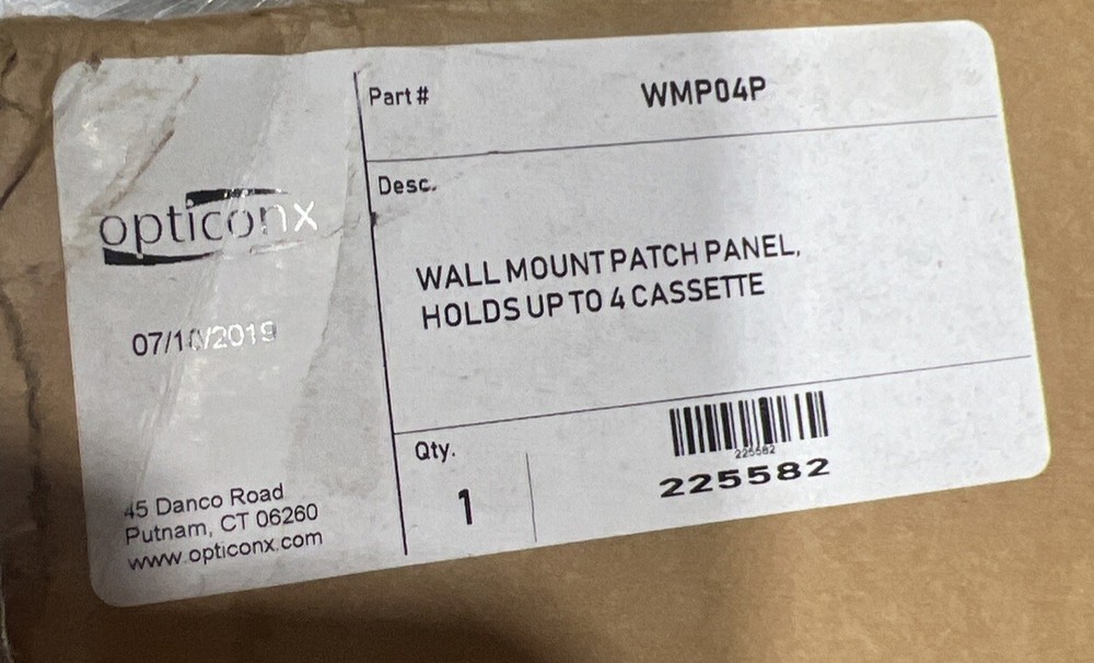 Opticonx WMP04P Wall Mount Patch Panel. Holds Up To Four Cassette. Nos Surplus