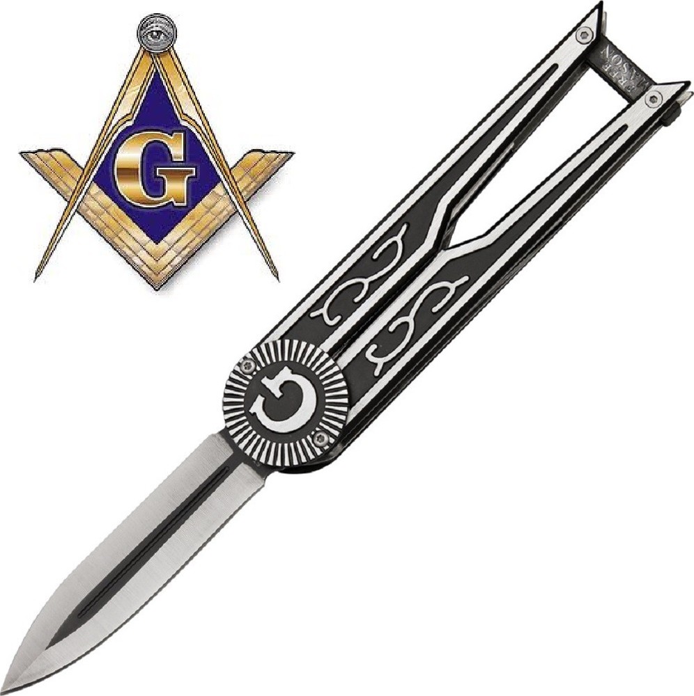 9" Masonic Square and Compass Folding Knife - Freemason Gift