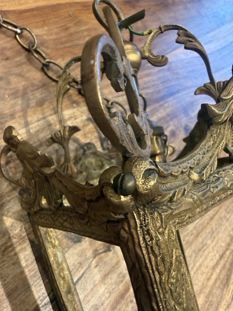 Antique Gilt Bronze Hanging Lantern Ceiling Light