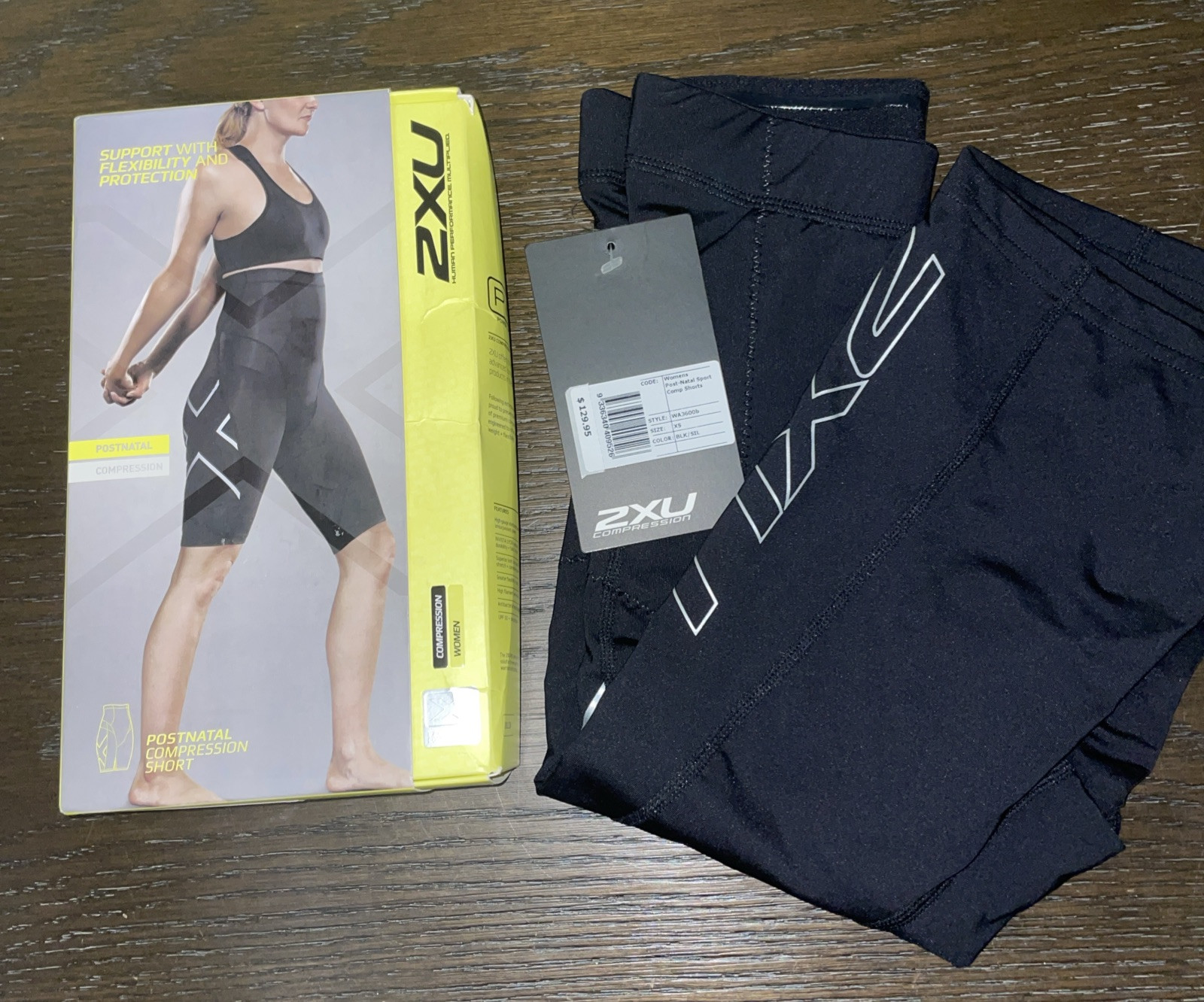 NWT 2XU Post-Natal Sport Compression Shorts (Black/Silver) X-Small WA3600b