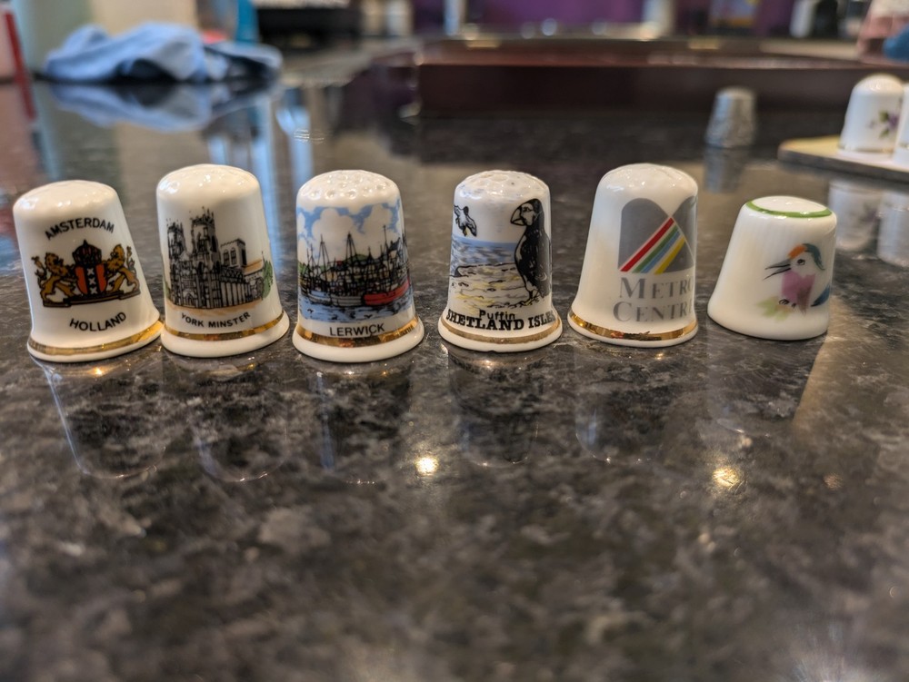 48 Decorative Thimbles in Display Case