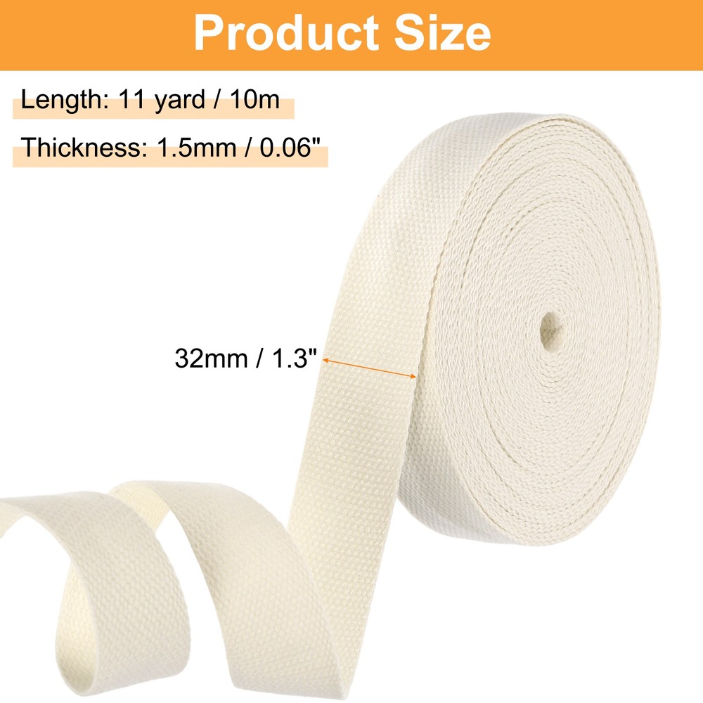 Cotton Webbing 1.3 Inch 11 Yard Polyester Cotton Webbing Strap, Beige