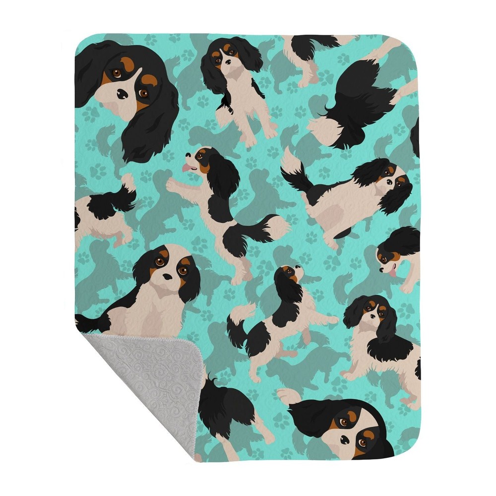 Tricolor Cavalier Spaniel Quilted Blanket 50x60 Artwork Pattern Quilted Throw