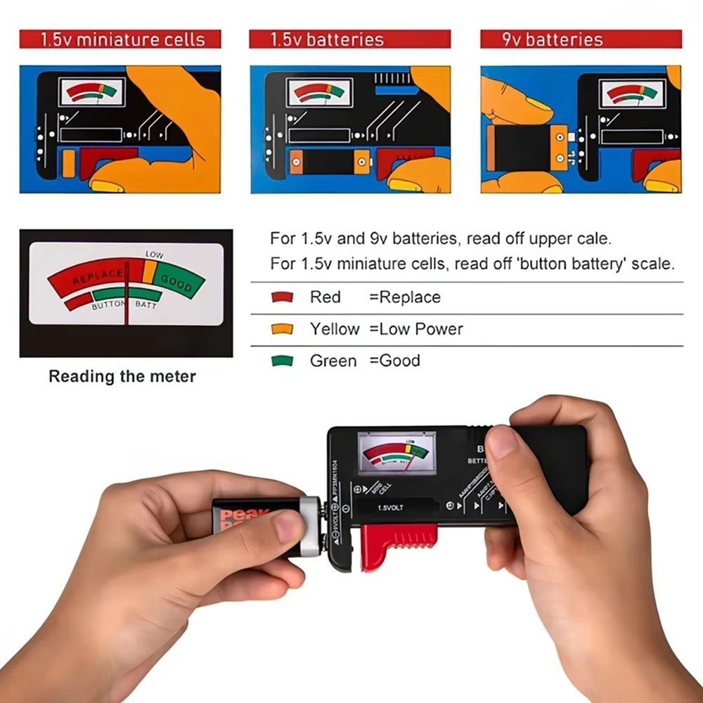 Universal Digital LCD Battery Checker Volt Tester Cell AA AAA C D 9V Button