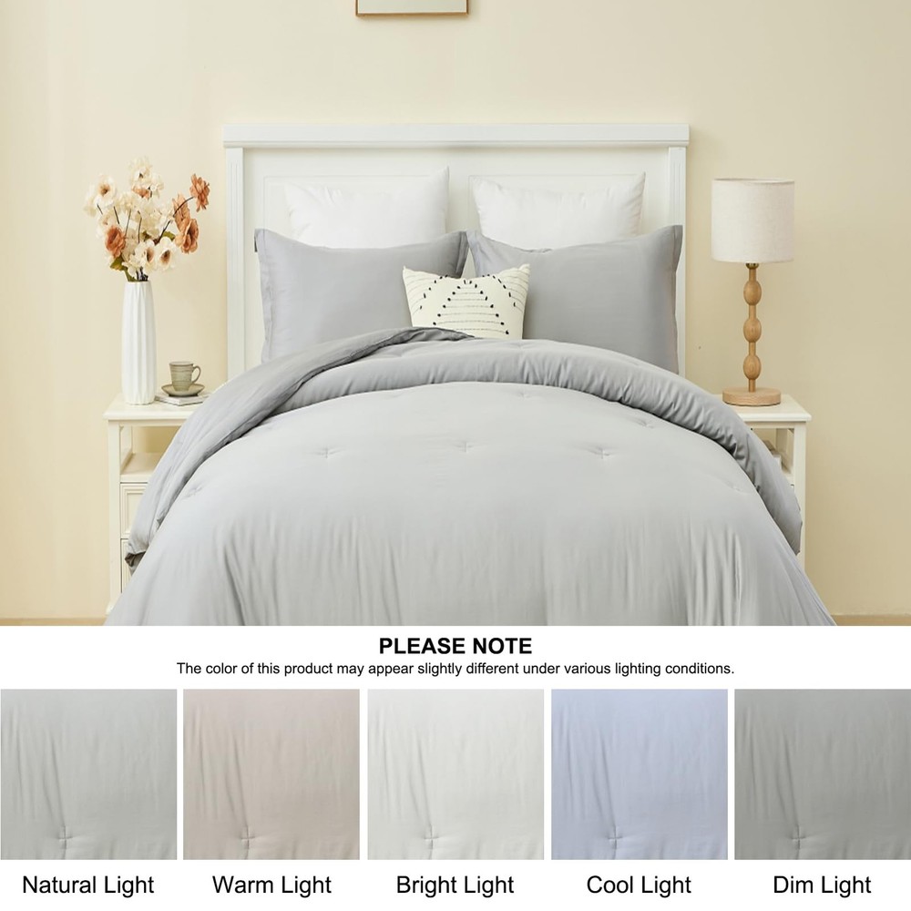 Finlonte King Comforter Set, 100% Cotton Comforter Bedding Set, Fluffy Solid ...