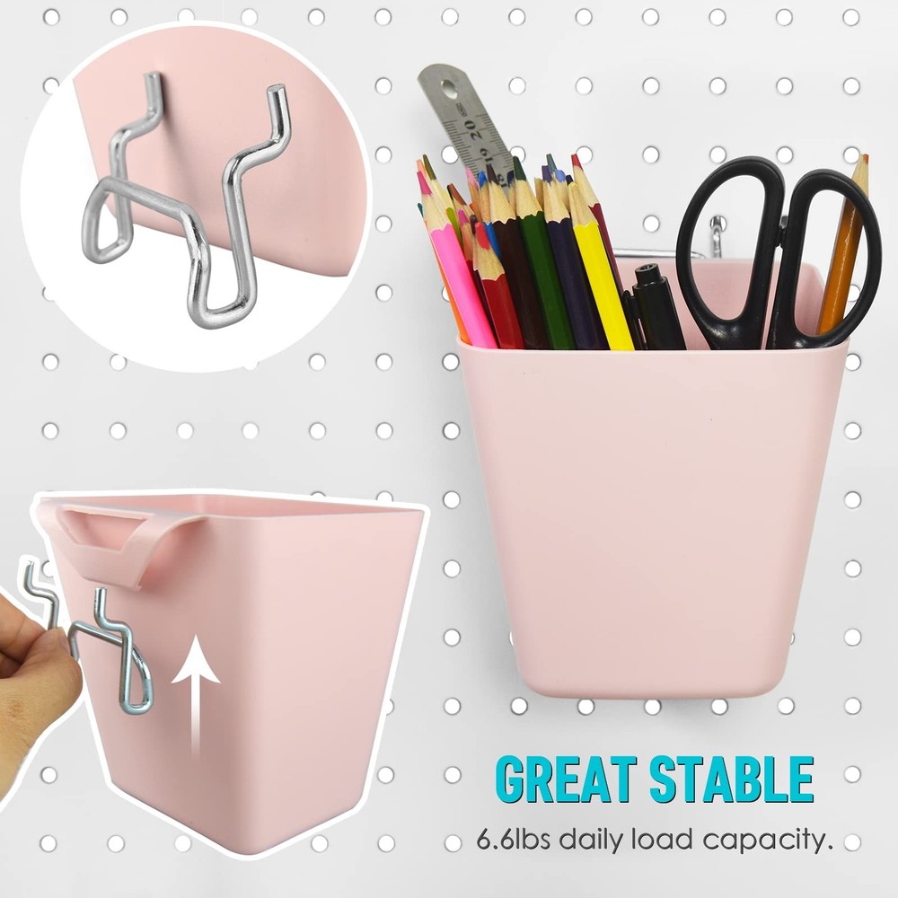 G.CORE Large Pegboard Cups Peg Board Storage Bin 6 Pack with Hooks, Mixed