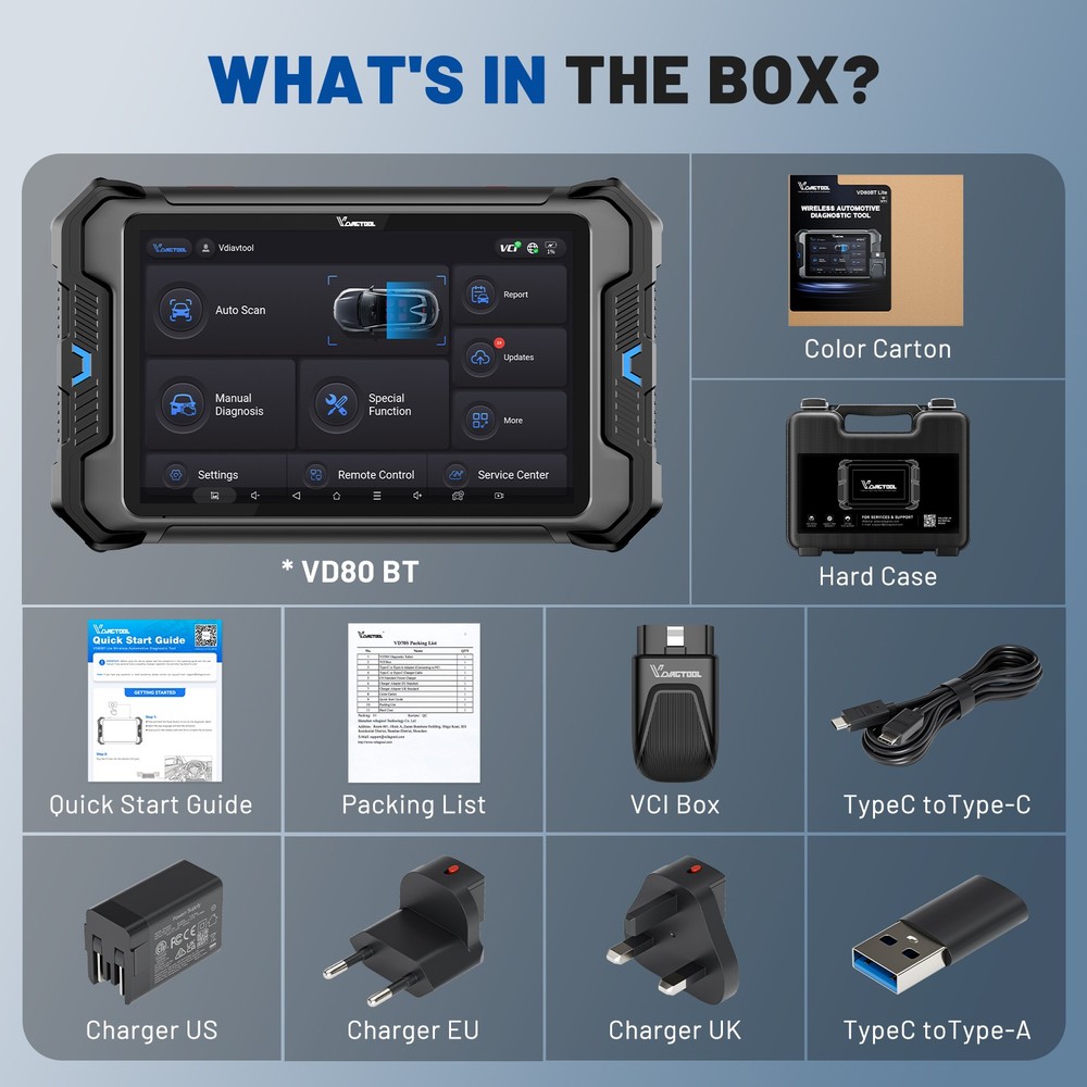 VDIAGTOOL VD80 BT OBD2 Scanner Full System Diagnostic Scan Tool ECU Coding IMMO