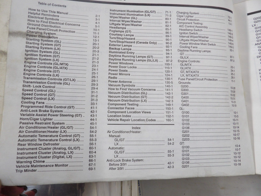 1991 FORD PROBE ELECTRICAL VACUUM TROUBLESHOOTING MANUAL