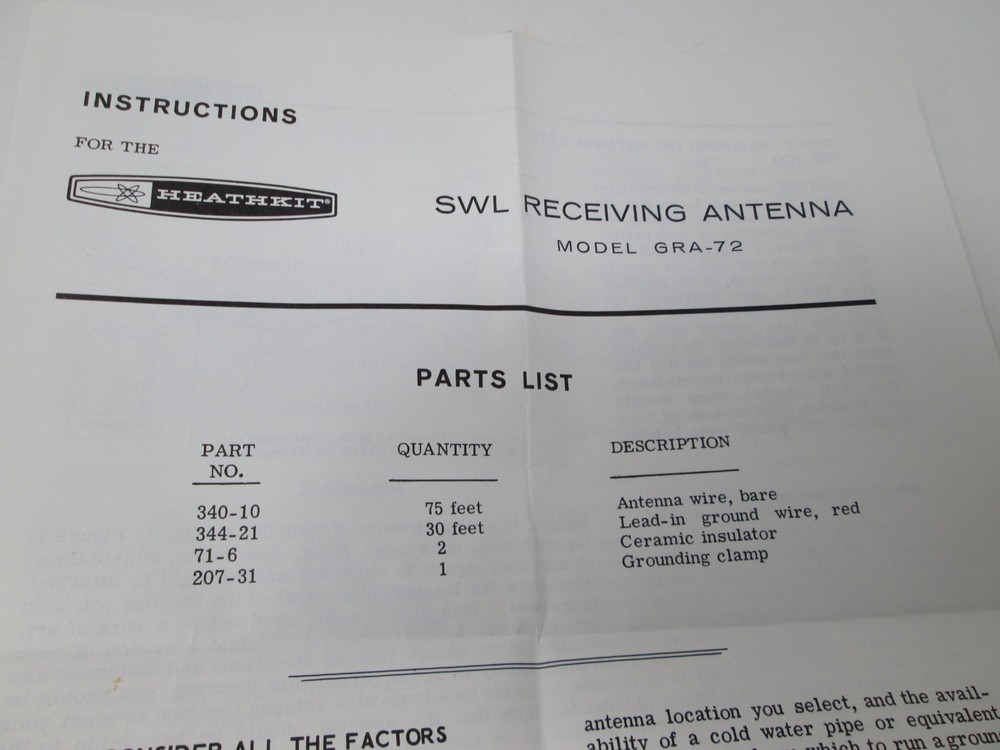 Heathkit Instructions GRA-72 SWL Receiving Antenna