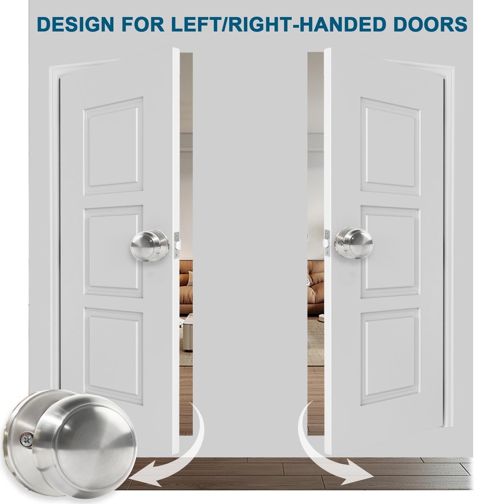 Passage Door Knobs, 6 Pack Satin Nickel Door Knobs, for Hallway & Closet Non-Loc