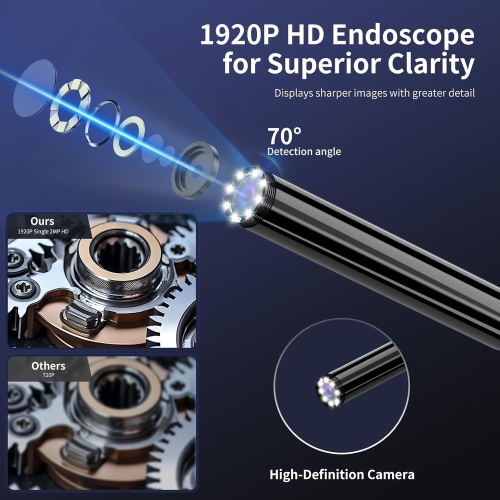 Multi-Compatible Endoscope Camera - 1920P HD Vision with 16.4ft Semi-Rigid Cable