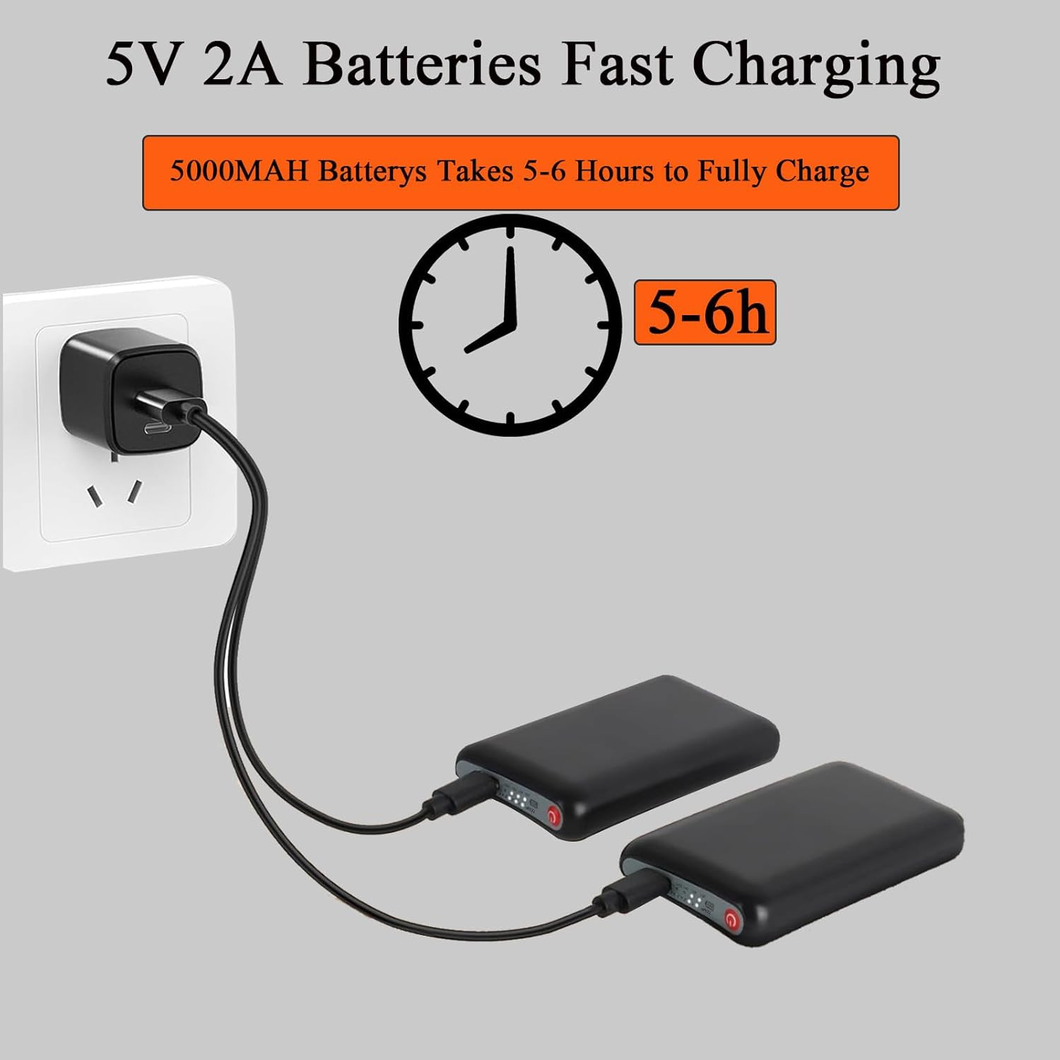 2Pack 5V 5000Mah Li-Polymer Rechargeable Batteries for Heated Socks with DC Port