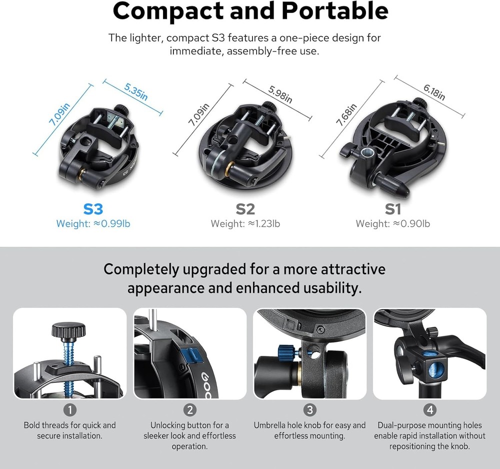 Godox S3 S-Type Bracket Updated Version Bowens Mount Holder for Godox V100 V1Pro