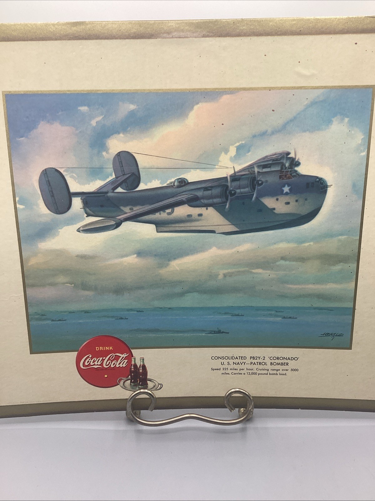 Original 1943 Coca-Cola WW 2 Coronado PB2Y-2 Navy Patrol Bomber Advertising Sign