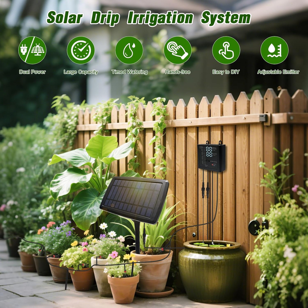 Solar Automatic Drip Irrigation Kit System, 12 Timer Settings Garden Irrigation