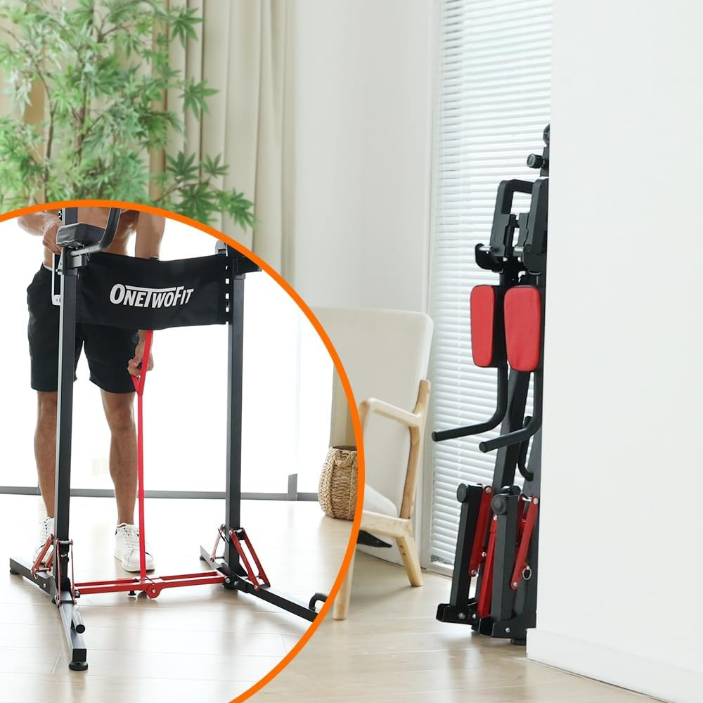 ONETWOFIT Foldable Power Tower Pull up Bar Station, Multi-Function Adjustable He