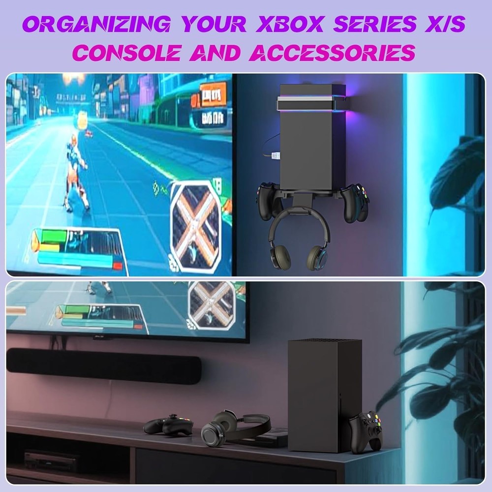 Wall Mount for Xbox Series X/S-Wall Mount Kit with 2 Controller Holder &1 Hea...