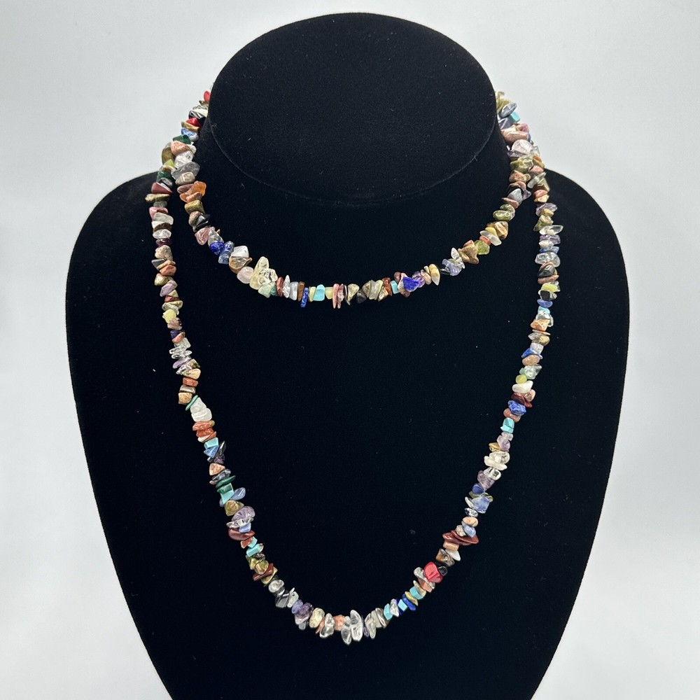 Multi gemstone chip, necklace, unisex #278