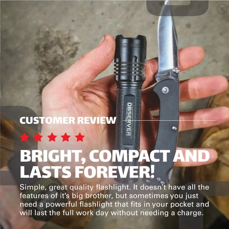 Observer Tools FL2 1000 Lumen Pocket LED Rechargeable Flashlight Blk