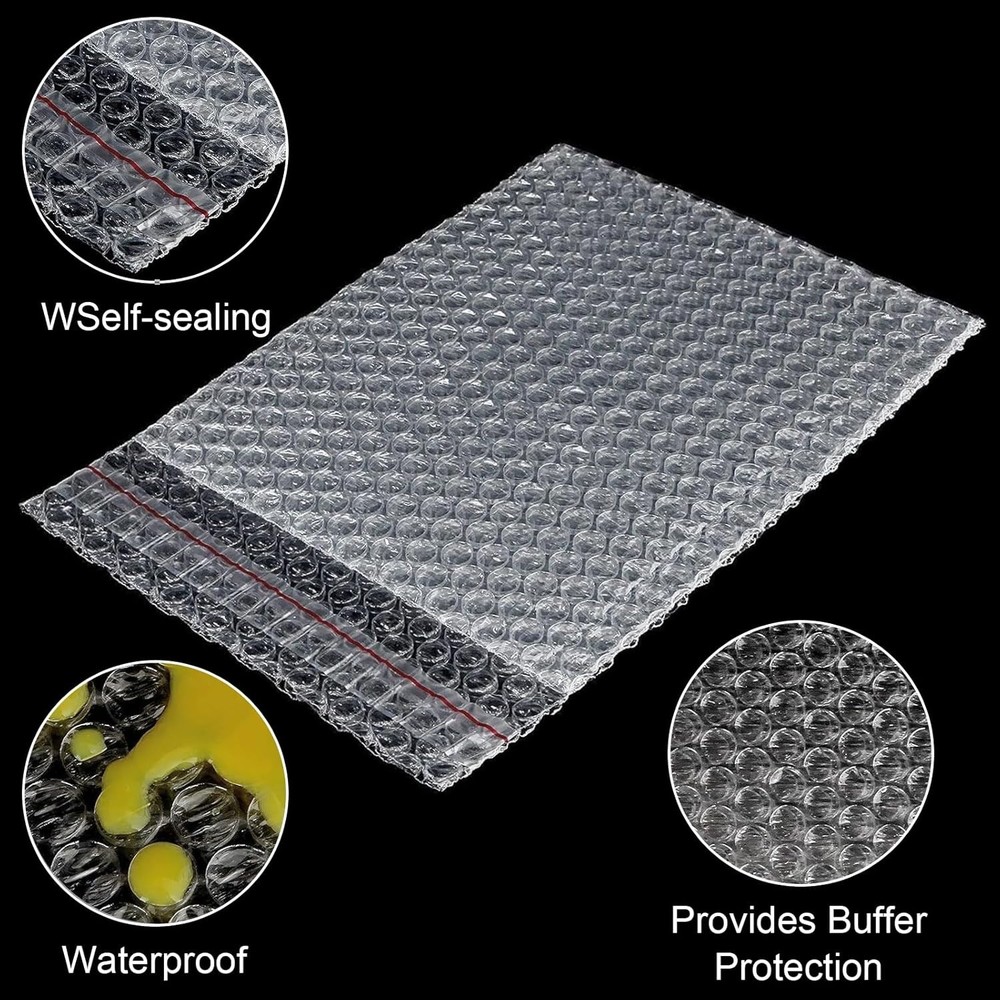 100PCS Clear Cushioned Bubble Out Bags Self Sealing