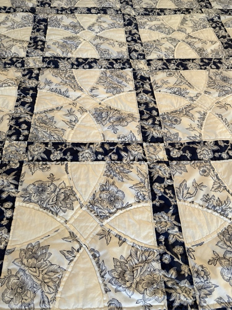 Very Nice Navy& White Hand stitched Quilt