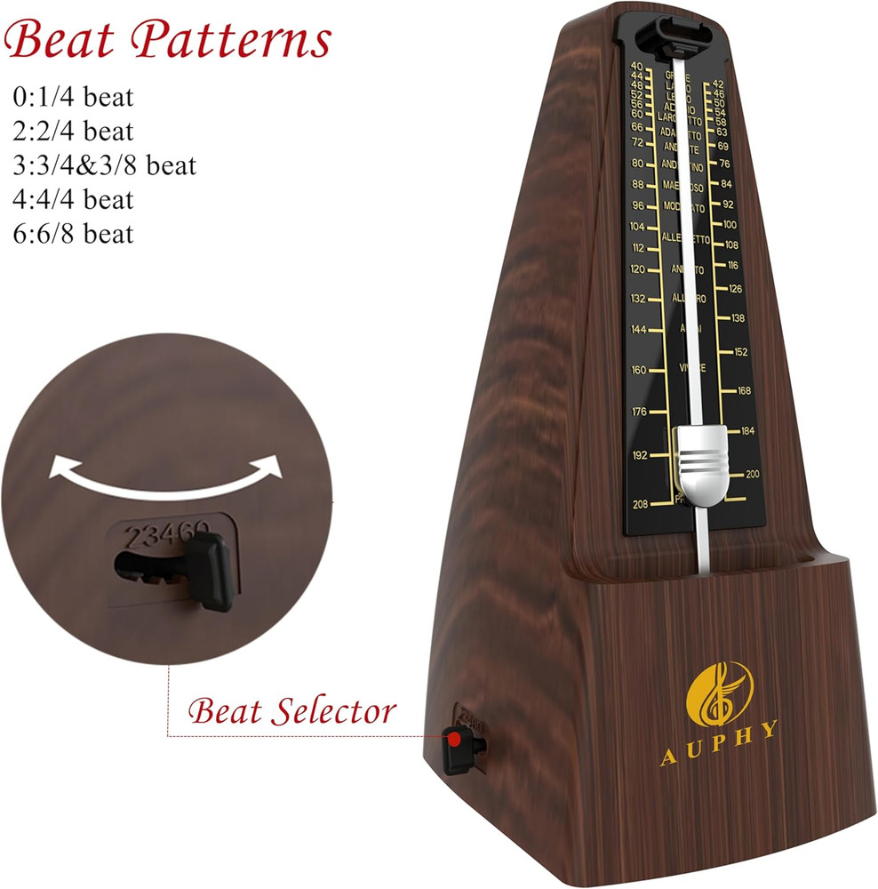 Mechanical Metronome with Accent Bell, Classic Shape, Accurate Beat, Multiple Be