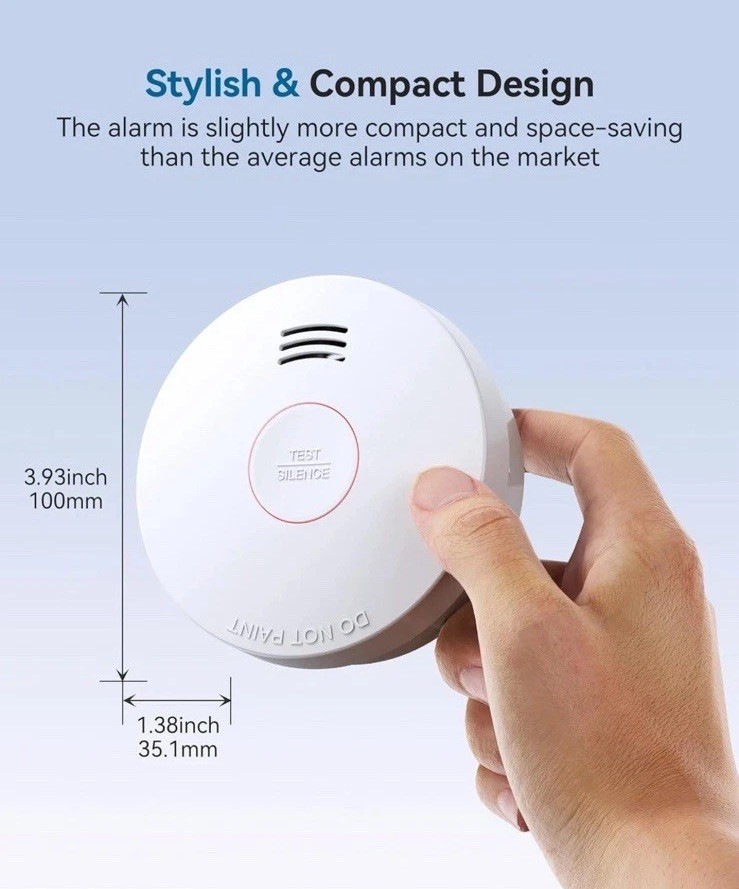 Smoke Detector 10 Year Battery Powered 4 Pack SITERWELL Compact