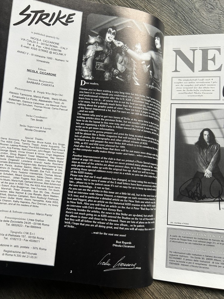 KISS Fanzine Magazine KISS STRIKE #37 1995 Italy Ace Frehley Singer Vintage Kiss