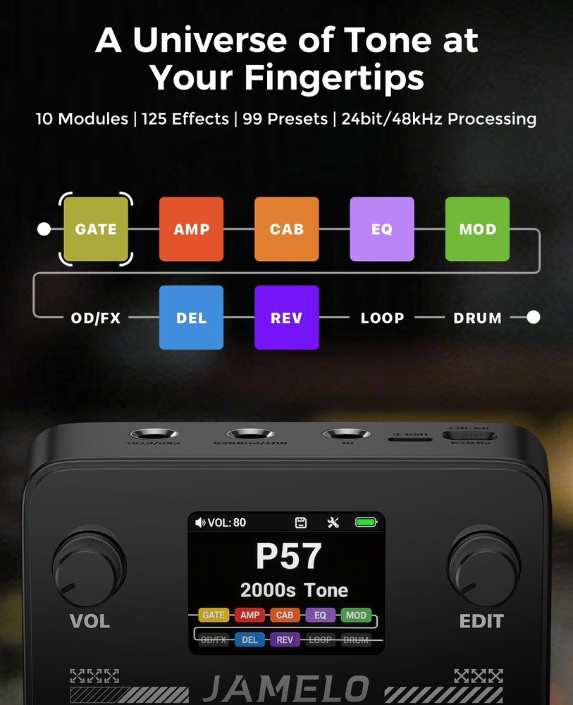 JAMELO MINI Pocket Multi-Effects Guitar Pedal Effects Processor w/ 10 Effects