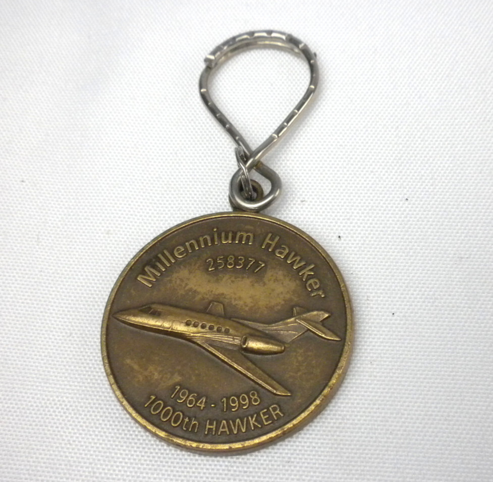 Raytheon Beech 1000th Millenium Hawker Brass Keychain 1964-1998