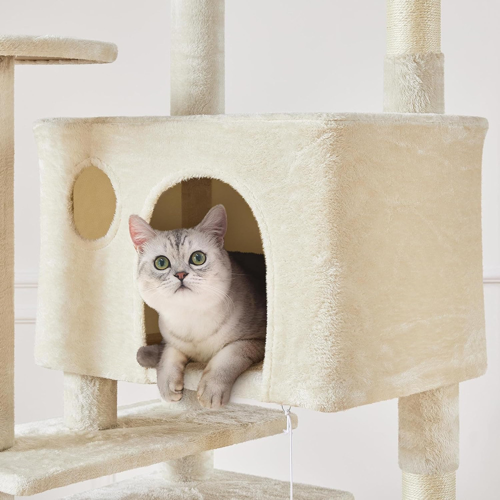 XL Cat Tree, 80In Multi-Level Cat Tower W/Cat Scratching Posts, Double Cat Condo