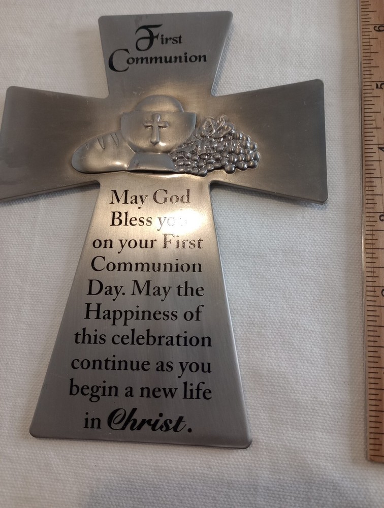 First Communion Hanging Wall Cross Silvertone 6.5"