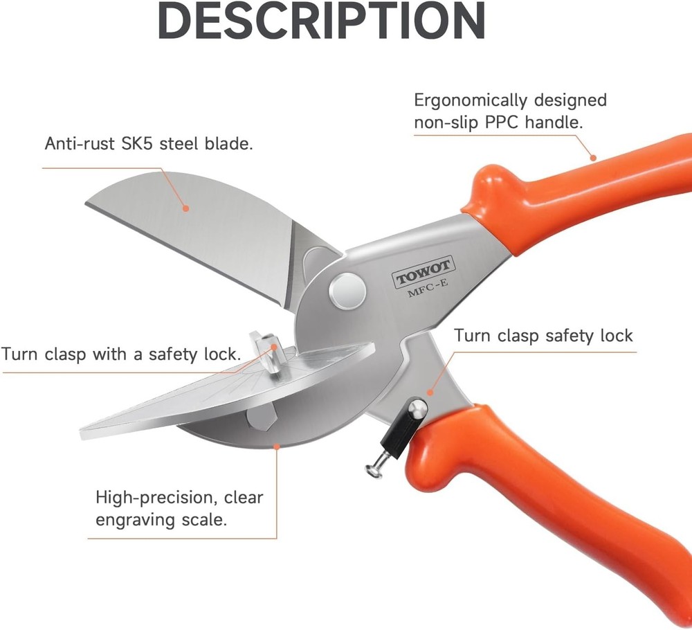 Adjustable Multi-Angle Miter Shear Cutter, 45-135°, Red & Silver, Hand Tool