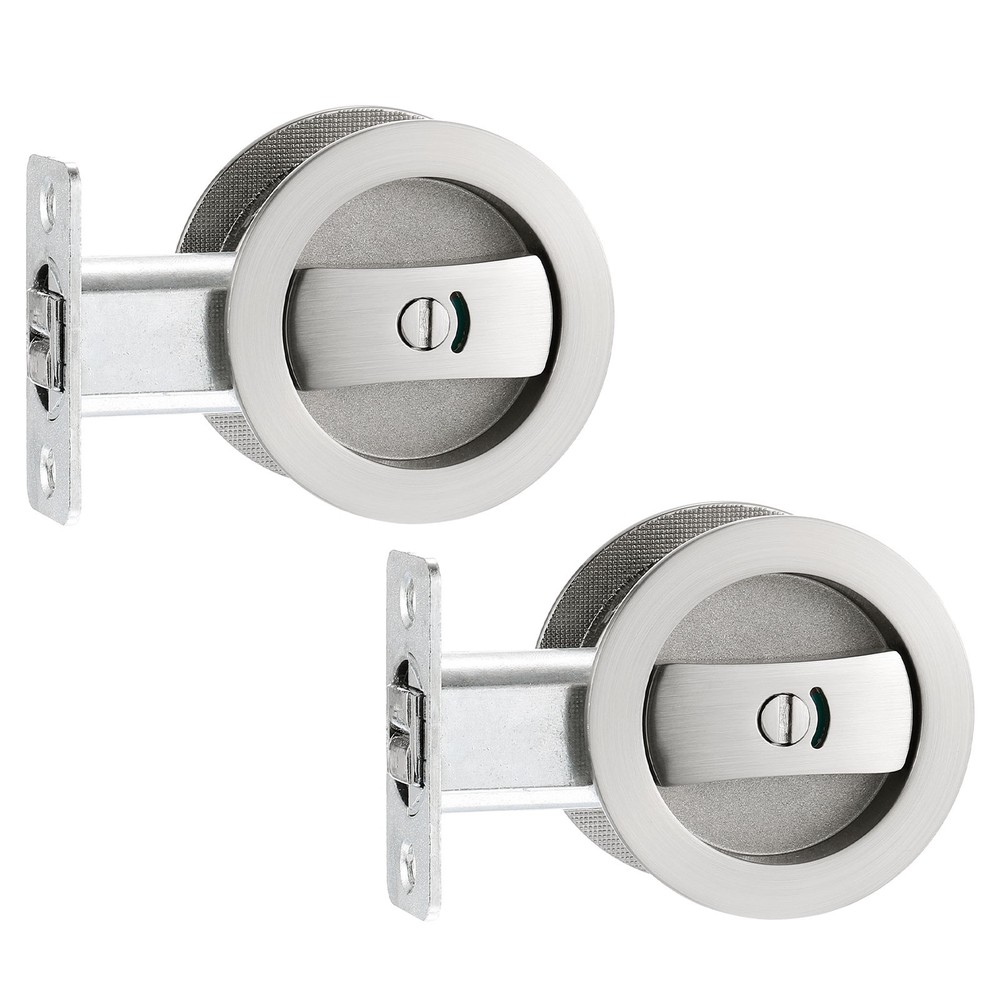 2Pcs Round Recessed Door Lock with Color Coded Indicators 2 3/8" Backset Silver