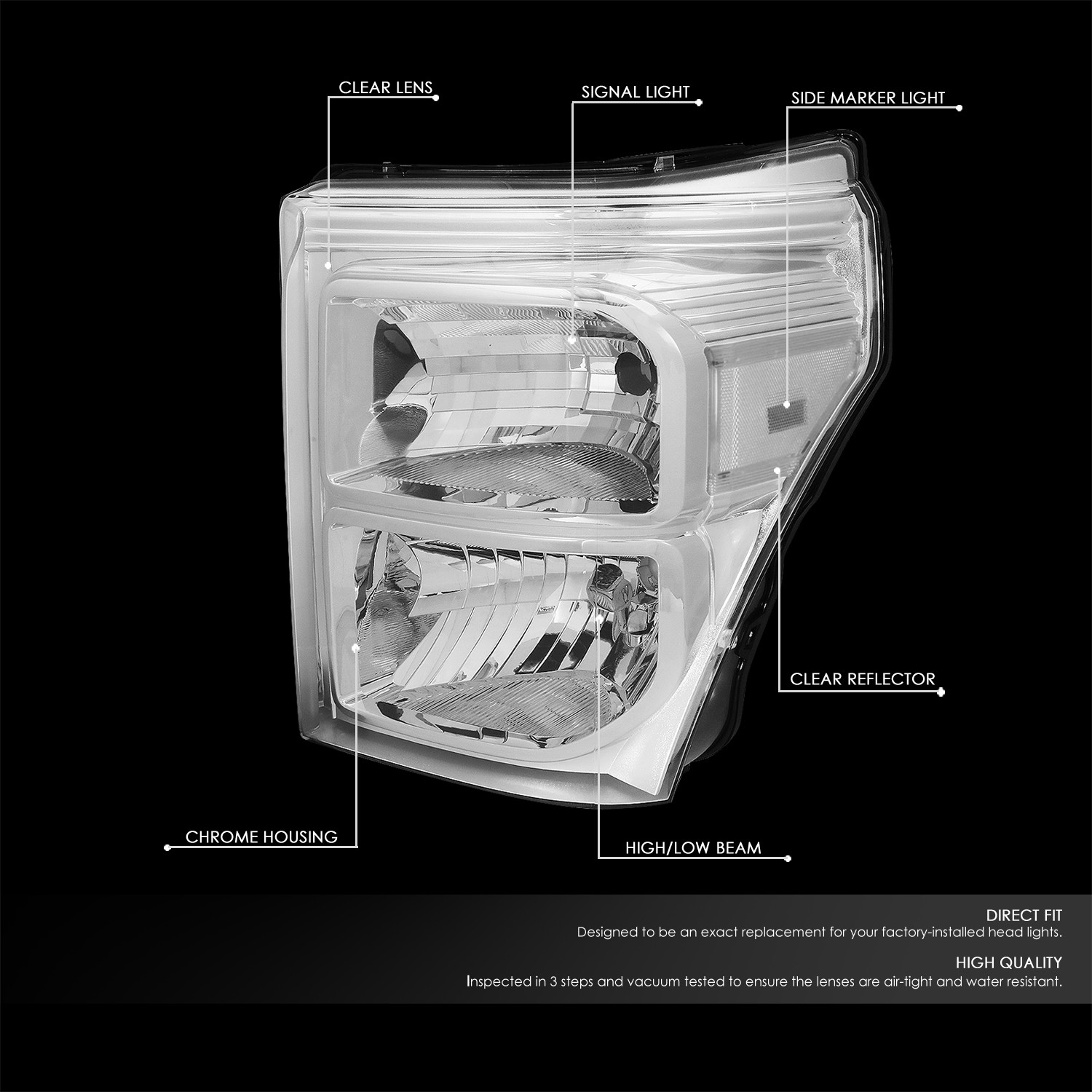 FOR 11-16 FORD F250 F350 SUPER DUTY CHROME HOUSING CLEAR CORNER HEADLIGHT LAMPS