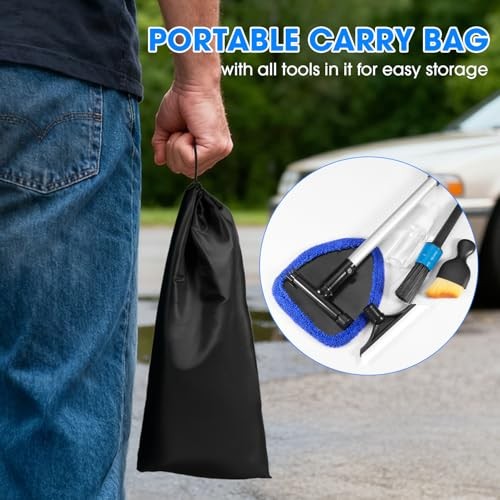 Windshield Cleaner Tool, Car Interior Cleaning Kit with Extendable Handle Blue