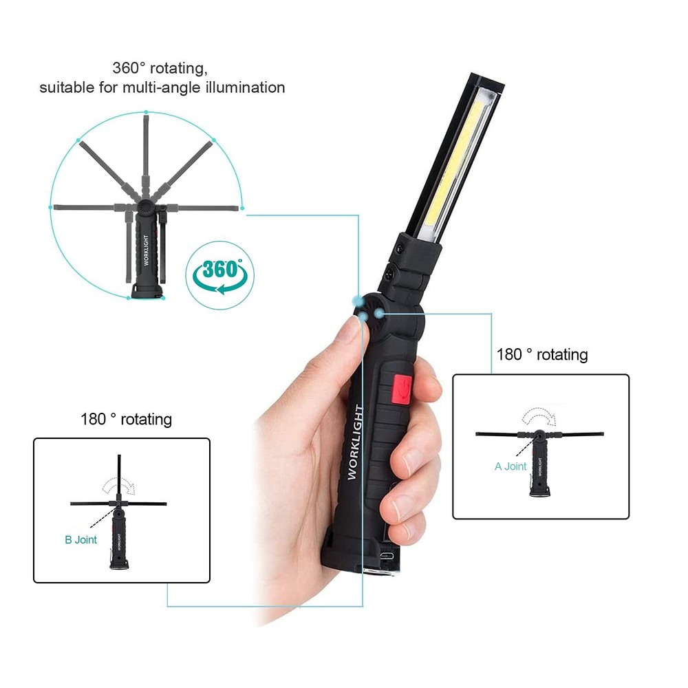 2 Pack Rechargeable LED Work Light with Magnetic Base Mechanic Flashlight